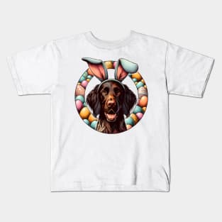 German Longhaired Pointer Enjoys Easter with Bunny Ears Kids T-Shirt